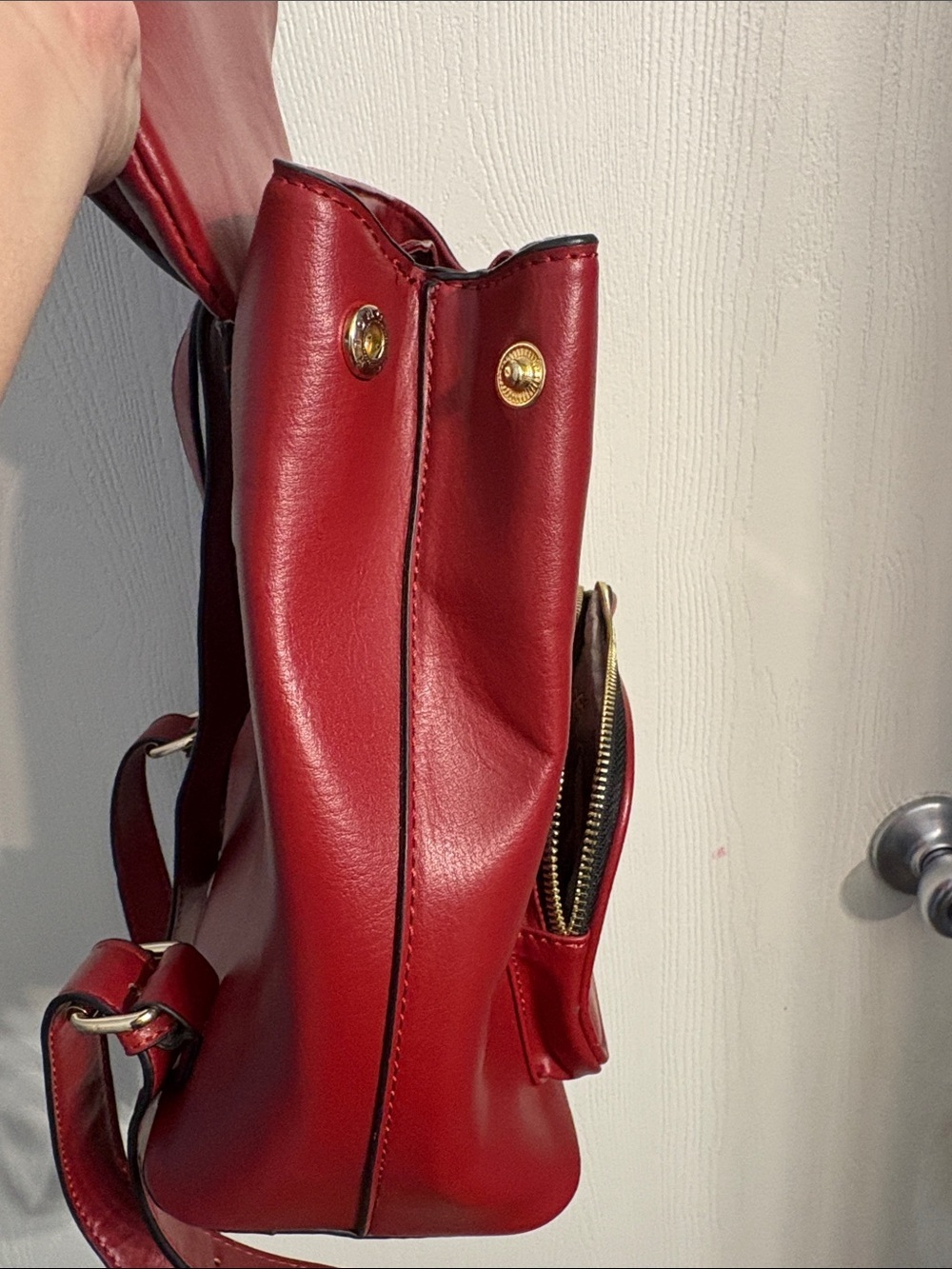 Structured Red Faux Leather Women's Backpack with Front Pocket - Picture 13 of 14